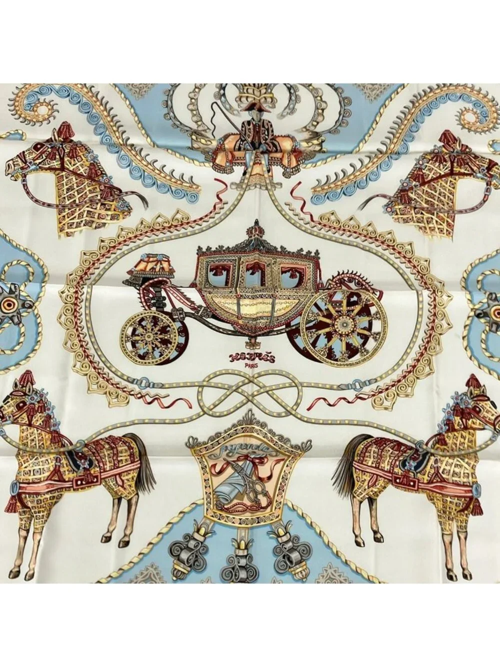Hermes Scarf Carre 90 Ivory Light Blue Multi Paperoles